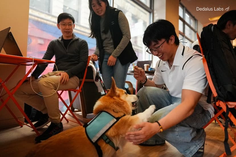 Kevin with a corgi